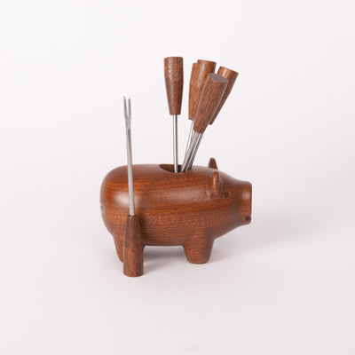 Wooden Pig Appetizer Fork Set