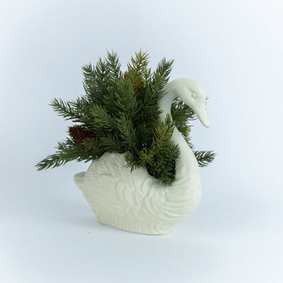 Vintage-Inspired Cast Iron Swan Container