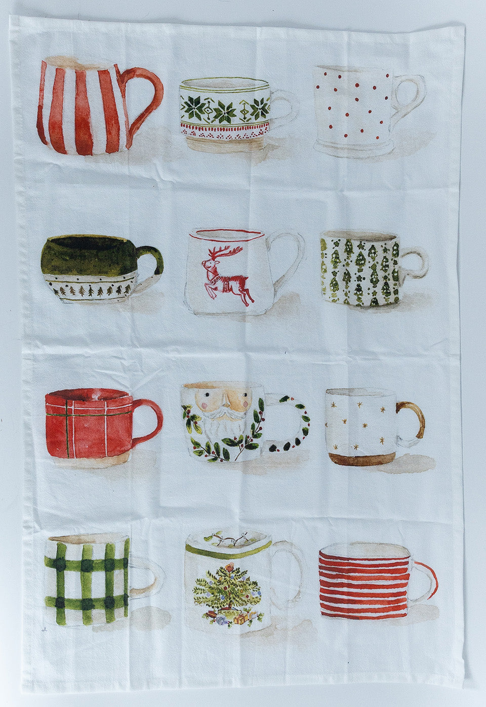 Watercolor Christmas Mugs Tea Towel
