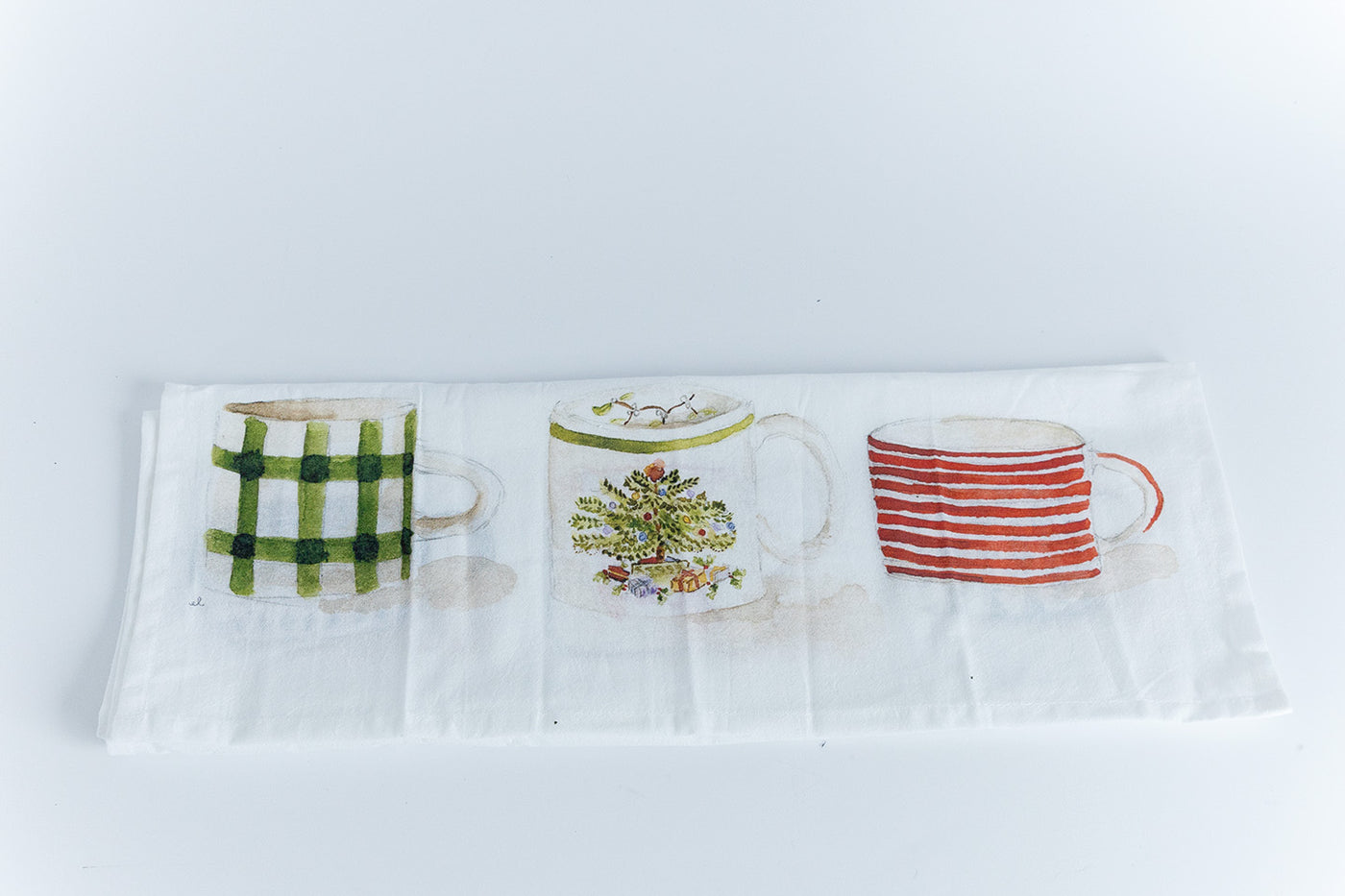 Watercolor Christmas Mugs Tea Towel