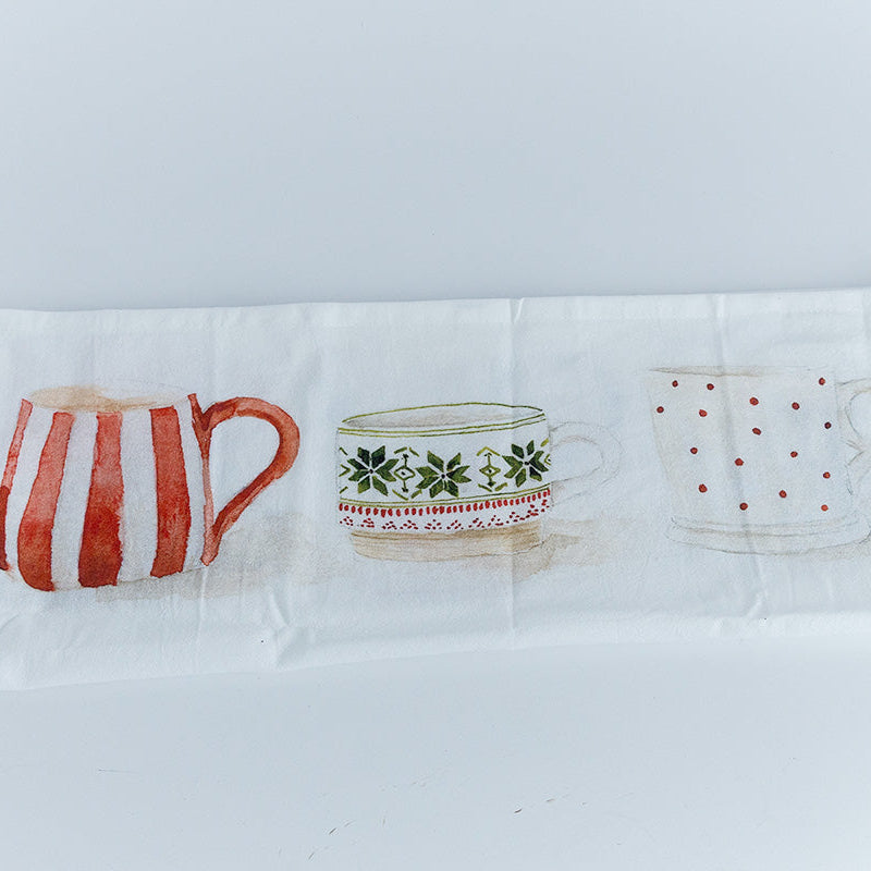 Watercolor Christmas Mugs Tea Towel