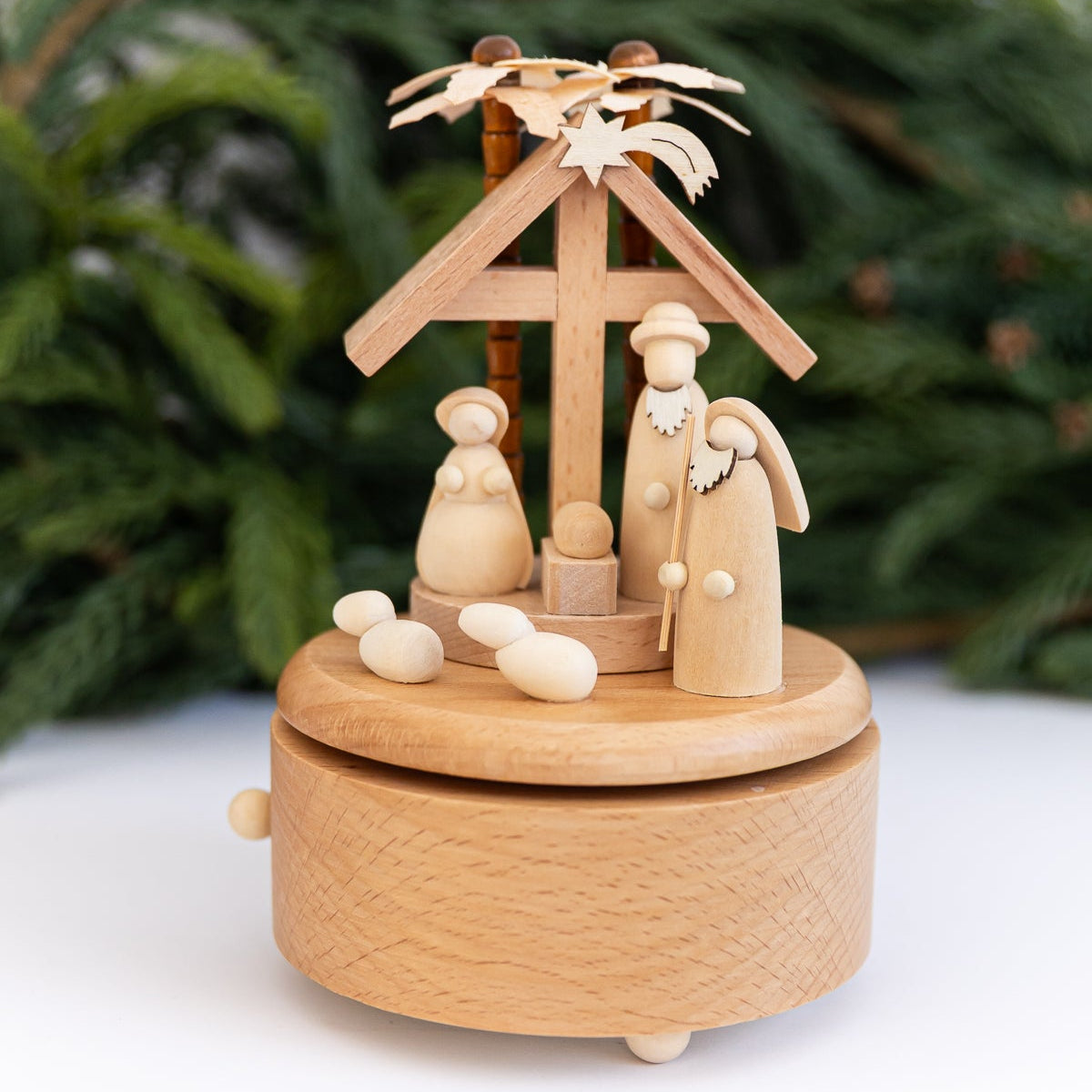 Wooden Wind Up Nativity Box