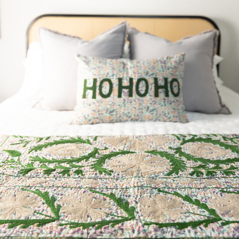 HO HO HO Hand-Embroidered Throw