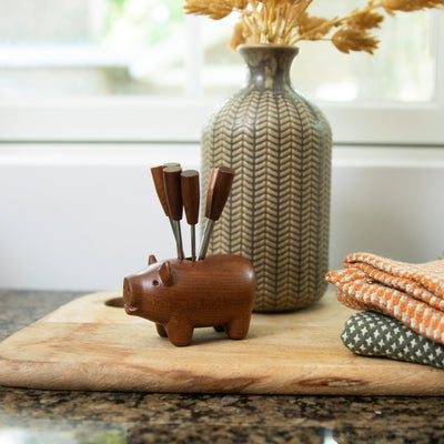 Wooden Pig Appetizer Fork Set