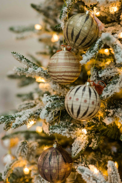 Paper Mache Ball Ornaments | Set of 4