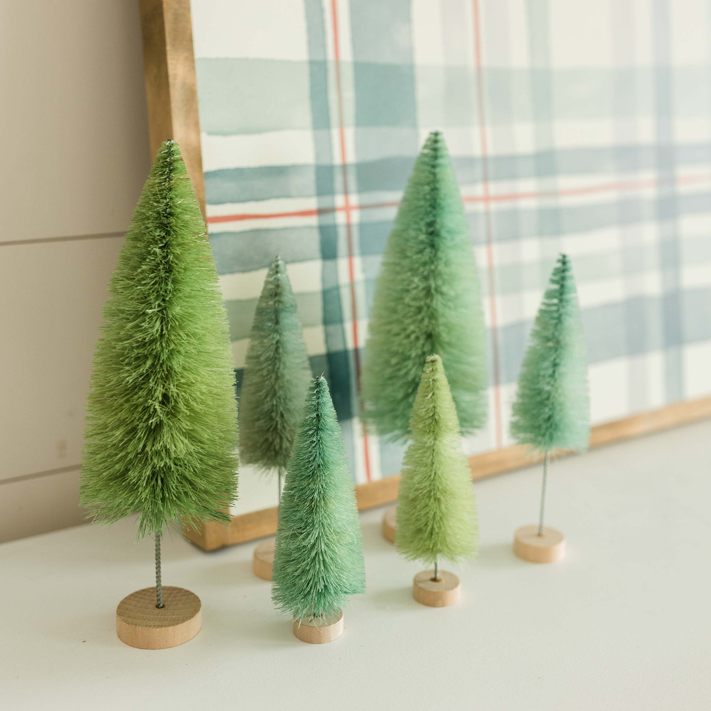 Green Bottle Brush Trees | Set of 6
