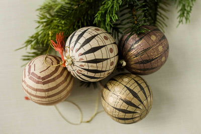 Paper Mache Ball Ornaments | Set of 4