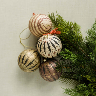 Paper Mache Ball Ornaments | Set of 4
