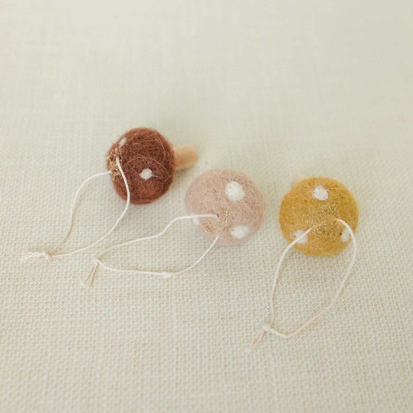 Wooden Wool Mushroom Ornaments | Set of 3