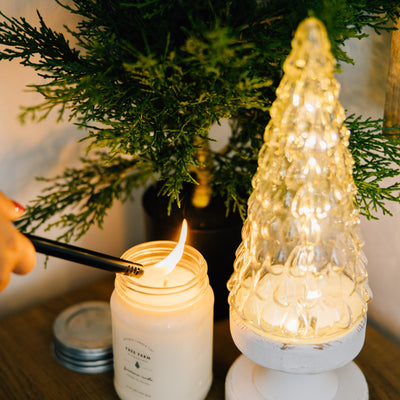 Light Up Glass Tree with Wooden Base
