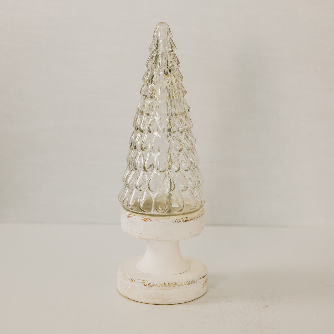 Light Up Glass Tree with Wooden Base
