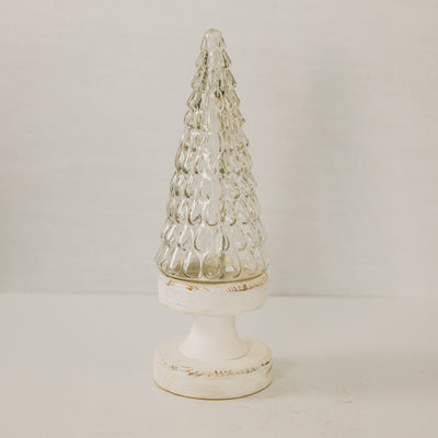 Light Up Glass Tree with Wooden Base