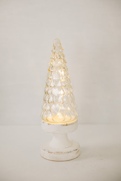 Light Up Glass Tree with Wooden Base