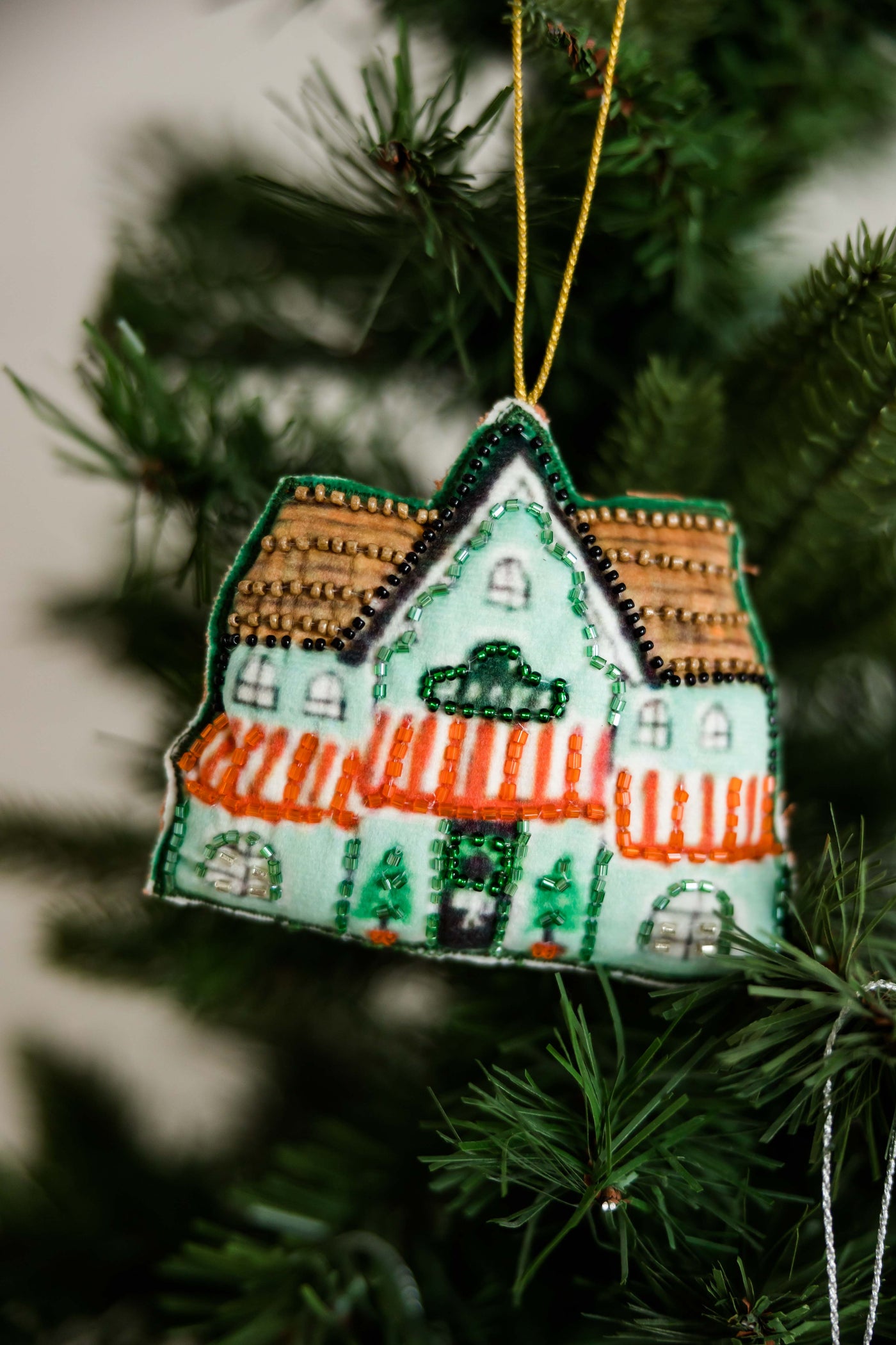 Beaded Cotton House Ornaments | Set of 4