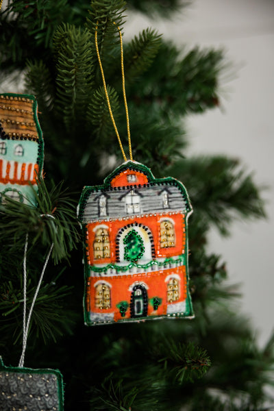 Beaded Cotton House Ornaments | Set of 4