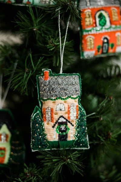 Beaded Cotton House Ornaments | Set of 4