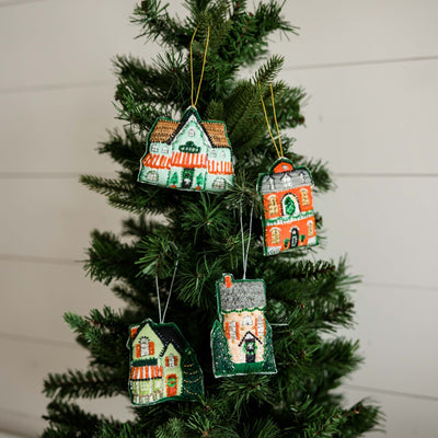 Beaded Cotton House Ornaments | Set of 4