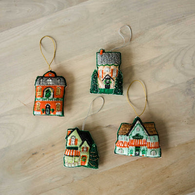 Beaded Cotton House Ornaments | Set of 4