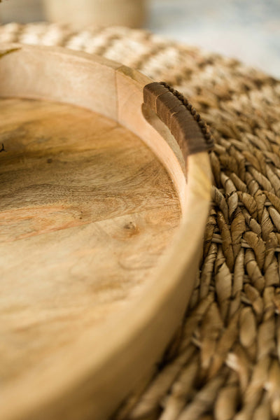 Wrapped Handle Wooden Tray