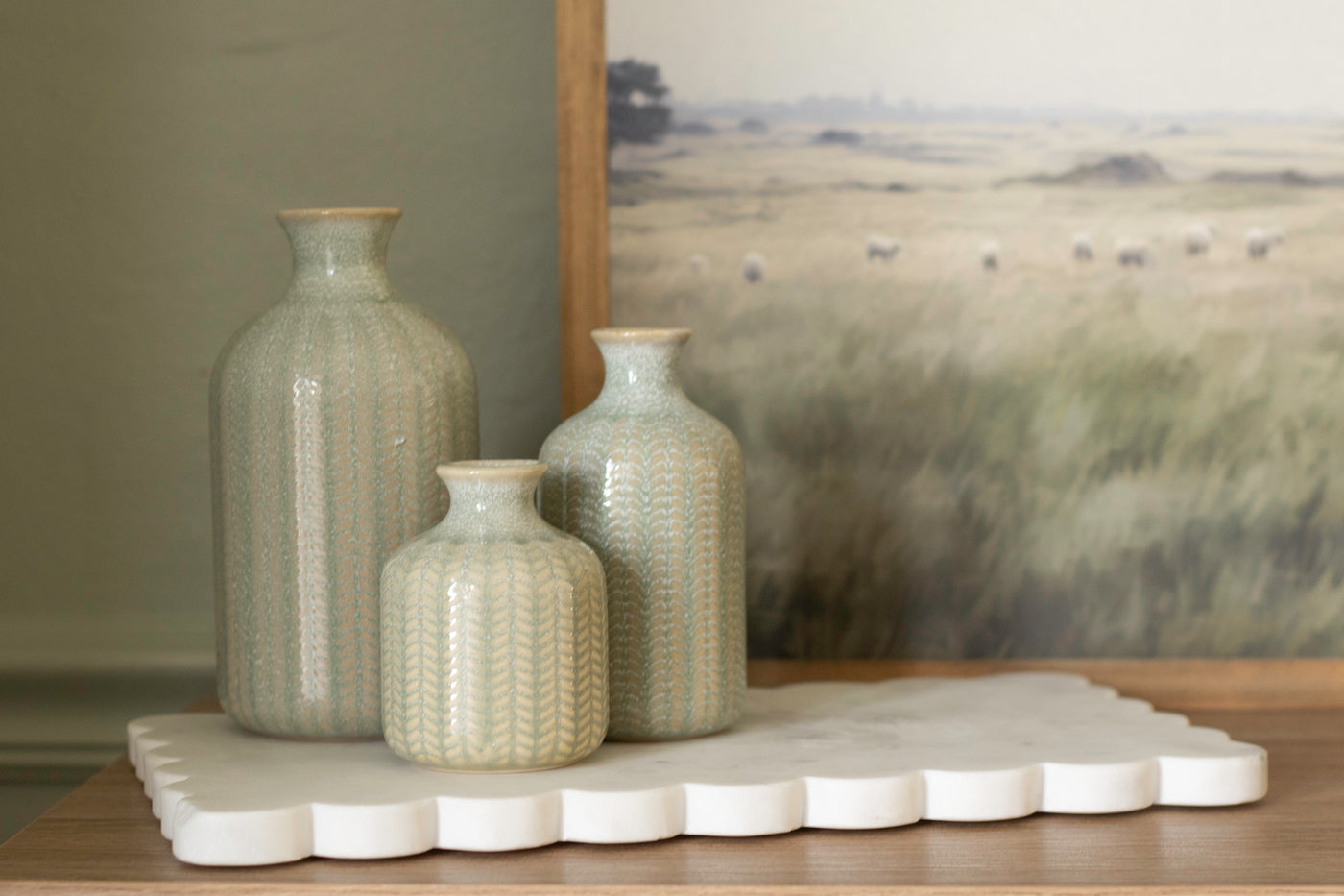 Blue/Green Stoneware Vase Trio