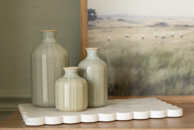 Blue/Green Stoneware Vase Trio