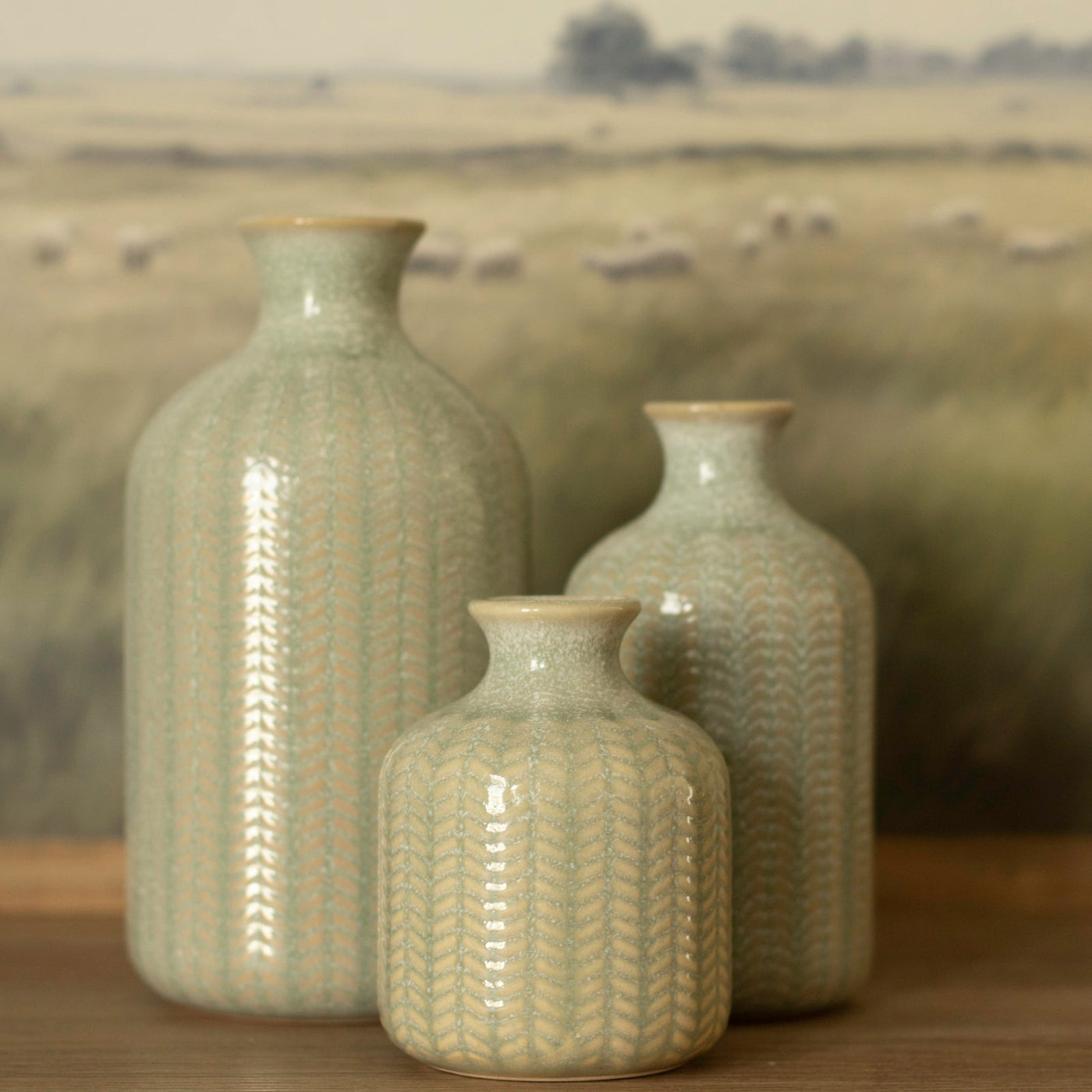 Blue/Green Stoneware Vase Trio