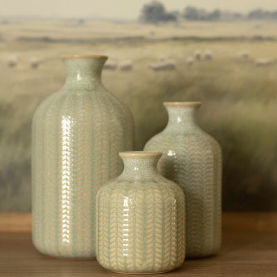 Blue/Green Stoneware Vase Trio