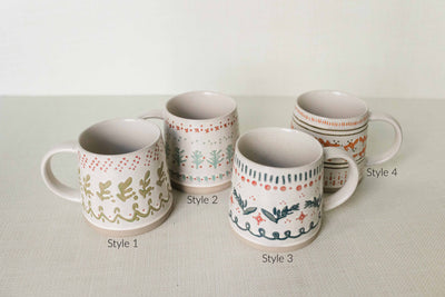 Hand Stamped Holiday Mugs | 4 Styles