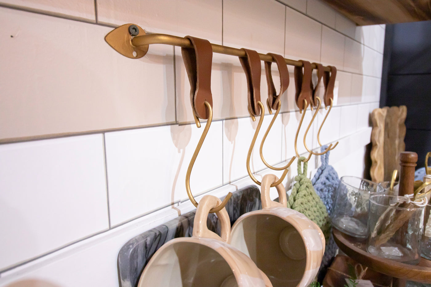 Wall Bar with Leather Accent Hooks
