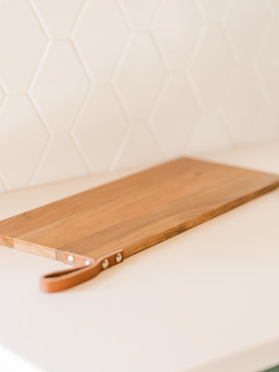 Acacia Wood and Leather Cheese Board
